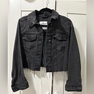 Hollister Black Jean Jacket Cropped Distressed Style